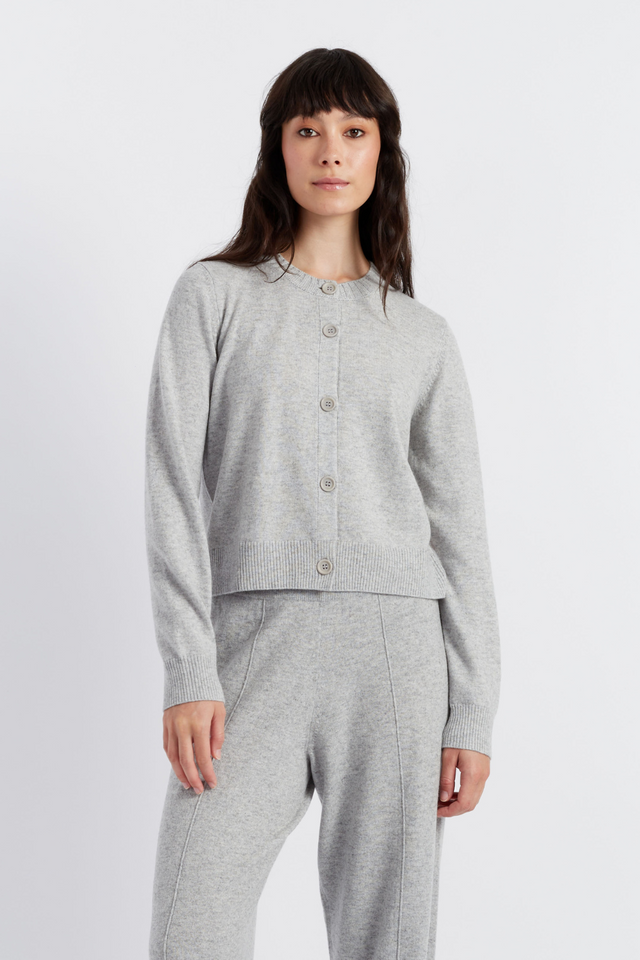 Light-Grey Wool-Cashmere Crew Neck Cardigan image 1