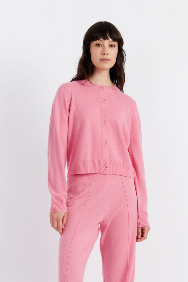 Pink Wool-Cashmere Crew Neck Cardigan image 1