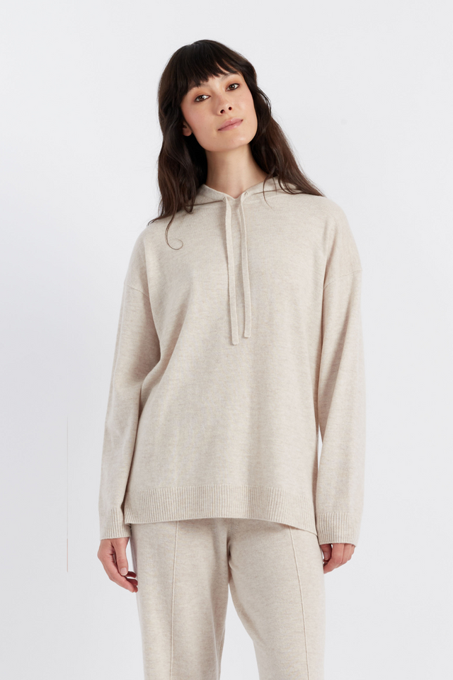 Light-Oatmeal Wool-Cashmere Relaxed Hoodie image 1