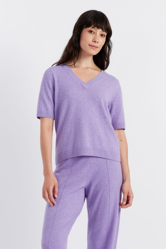 Lavender Wool-Cashmere V-Neck T-shirt image 1