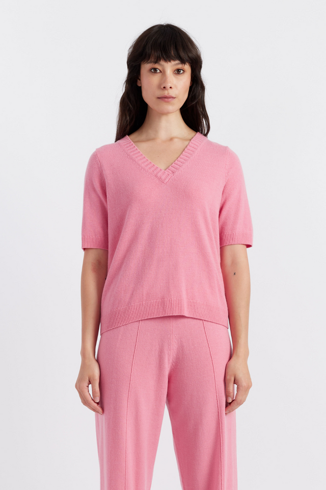 Pink Wool-Cashmere V-Neck T-shirt image 1