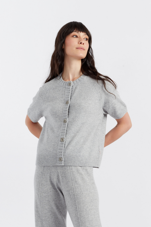 Light-Grey Wool-Cashmere Button T-Shirt image 1