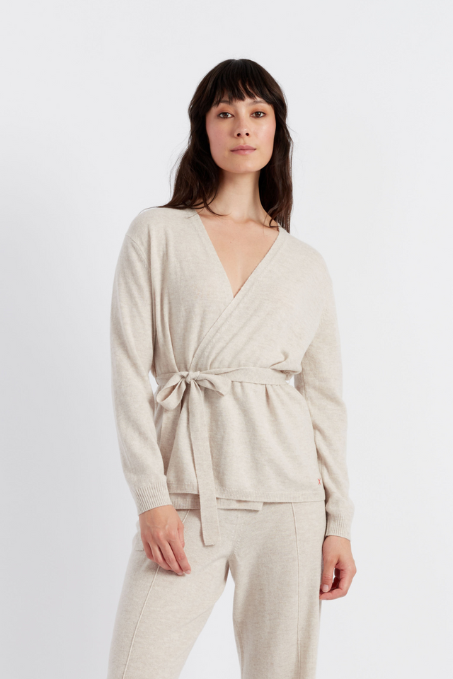 Light-Oatmeal Wool-Cashmere Wrap Cardigan image 1