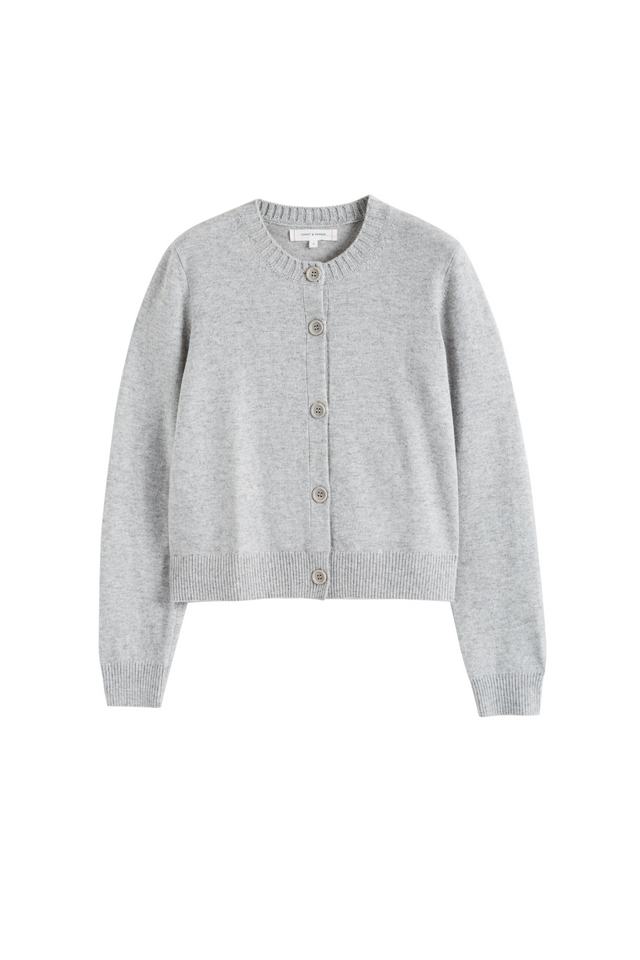 Light-Grey Wool-Cashmere Crew Neck Cardigan image 2