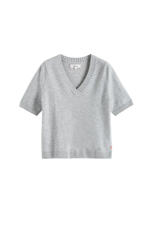 Light-Grey Wool-Cashmere V-Neck T-shirt image 2