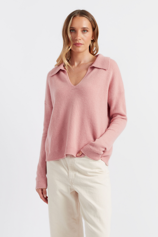 Clay-Pink Cloud Cashmere Collared Sweater image 4