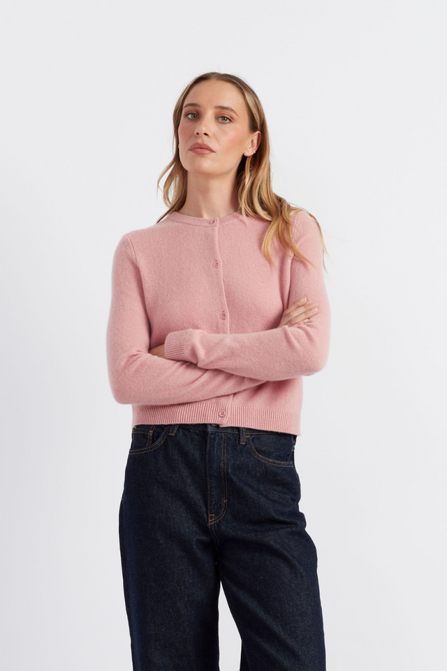 Clay-Pink Cloud Cashmere Cropped Cardigan image 1