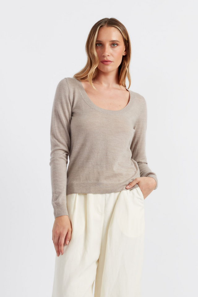 Taupe Pure Merino Scoop Neck Sweater image 1