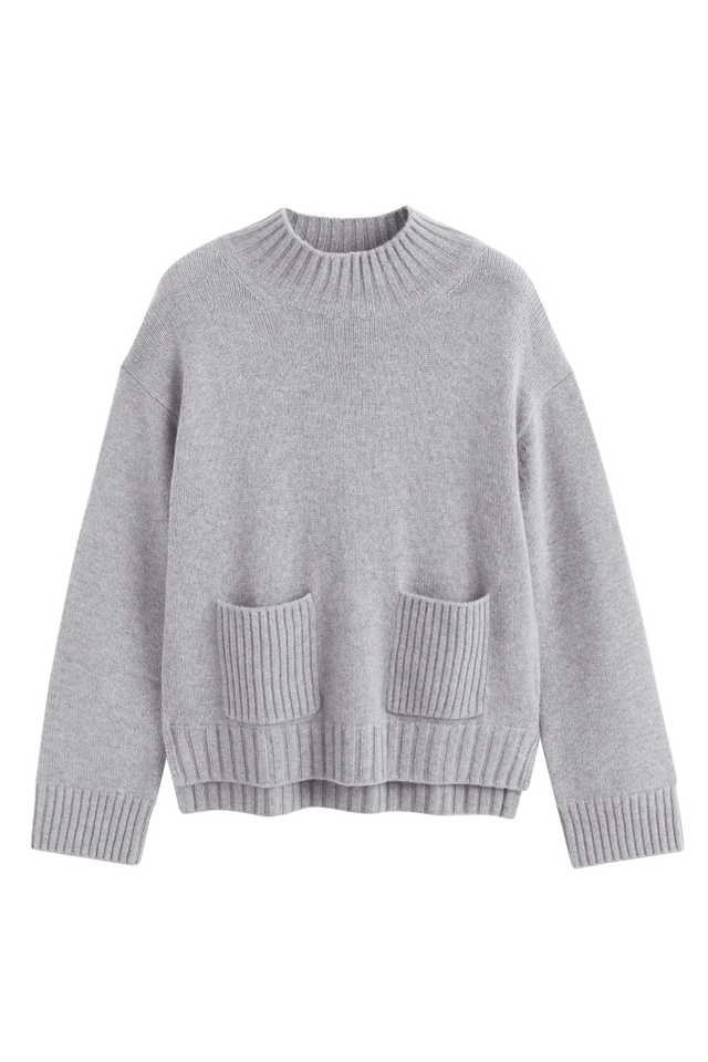 Grey Pure Cashmere Patch Pocket Sweater image 2