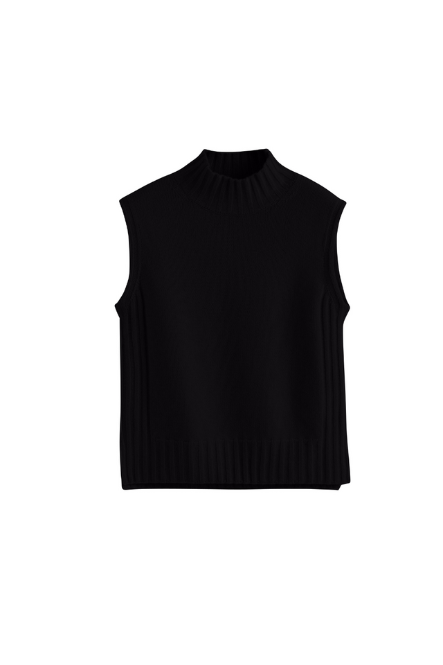 Black Pure Cashmere Funnel Tank image 2