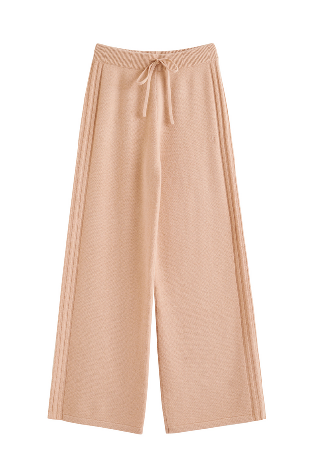 Warm-Beige Pure Cashmere Side Rib Trousers image 2