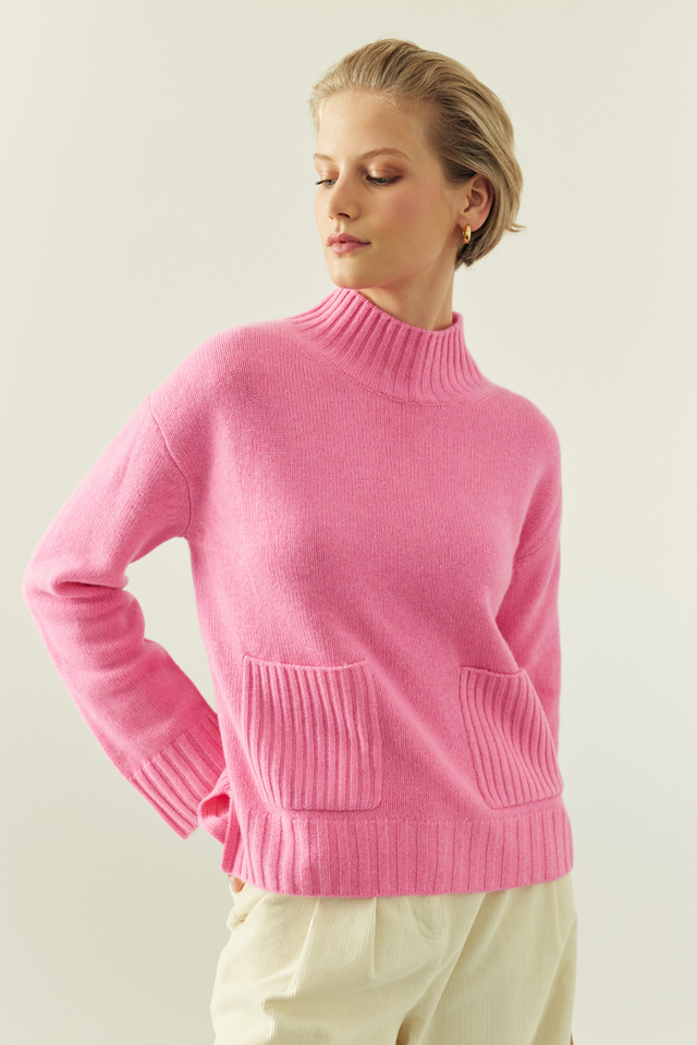 Pink Pure Cashmere Patch Pocket Sweater image 1