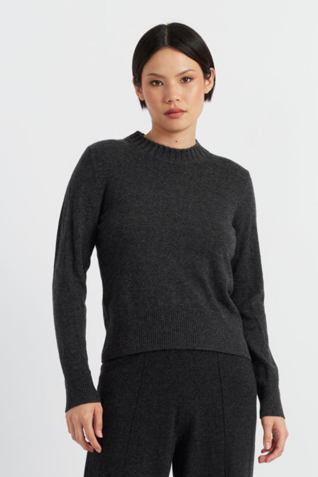 Charcoal Wool-Cashmere Cropped Sweater image 1