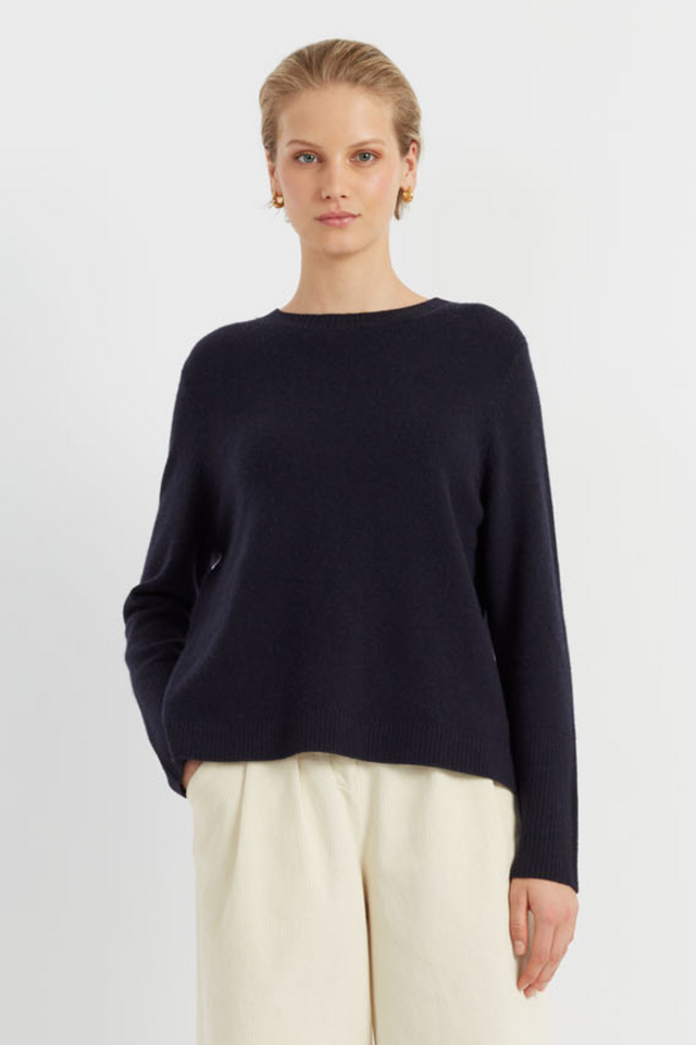 Navy Pure Cashmere Boxy Sweater image 4