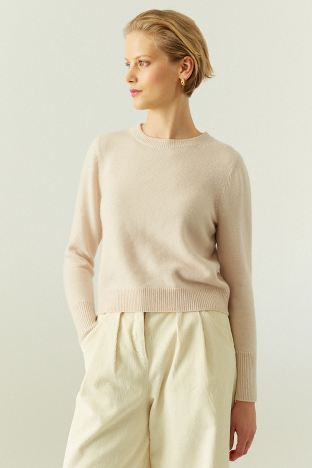 Bone Pure Cashmere Cropped Sweater image 1