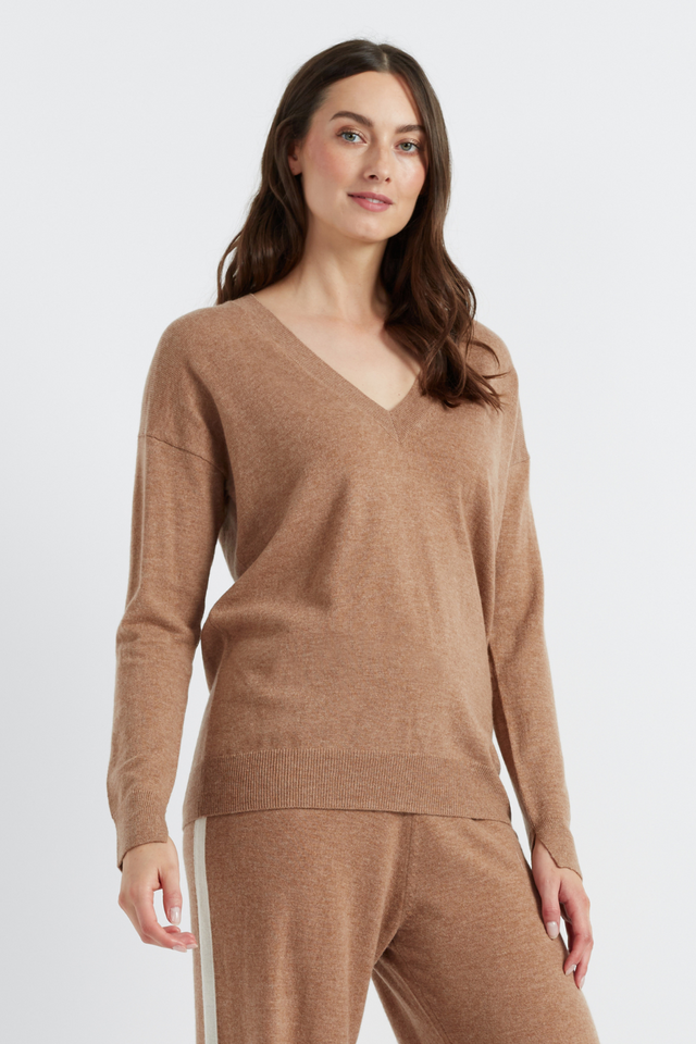 Womens V-Neck Sweater Chinti And Parker Camel Wool-Cashmere Two Tone Size XS-3L image 1