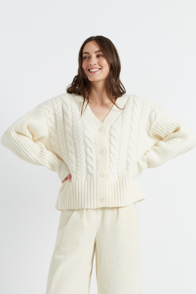 Womens Cardigan Chinti And Parker Cream Wool Aran detailing Size XS-3L image 1