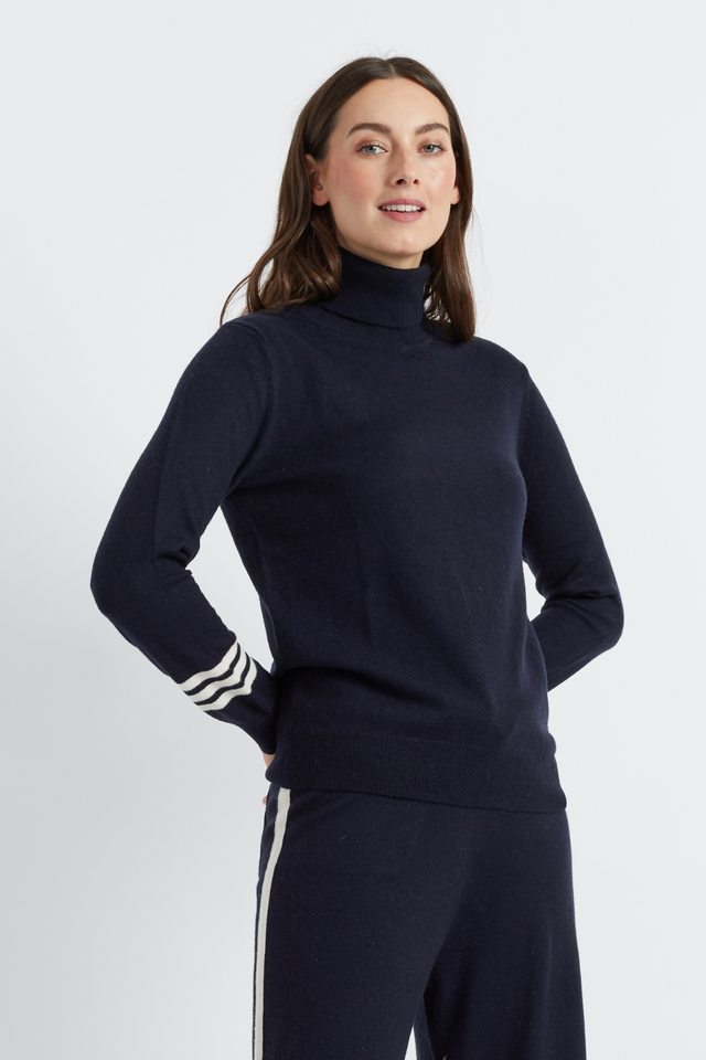 Womens Rollneck Sweater Chinti And Parker Navy Wool-Cashmere Contrast trim Size XS-3L image 1