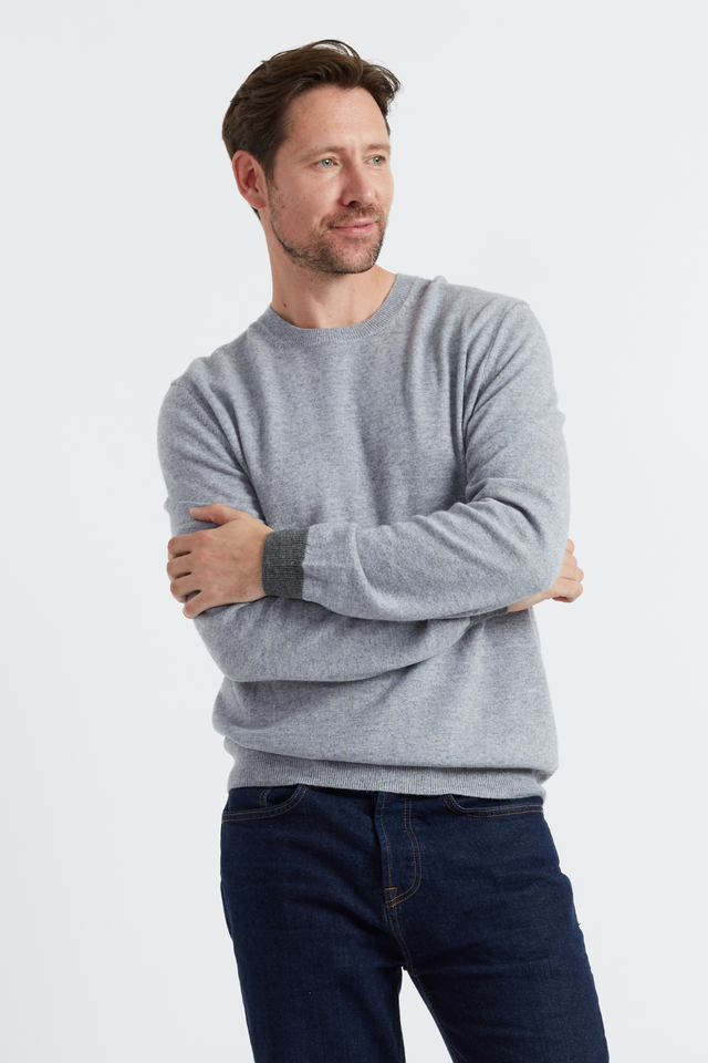 Grey Wool-Cashmere Contrast Cuff Men's Sweater image 1