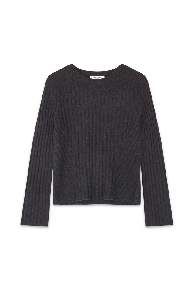 Black Pure Cashmere Slim Ribbed Sweater image 2