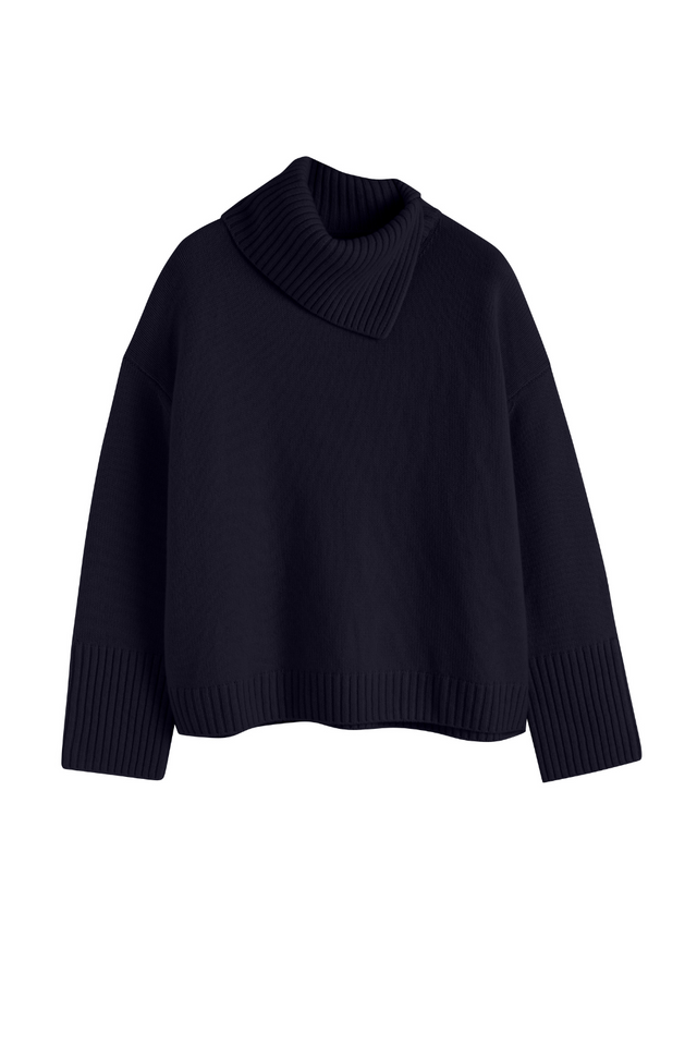 Navy Pure Cashmere Asymmetric Sweater image 2