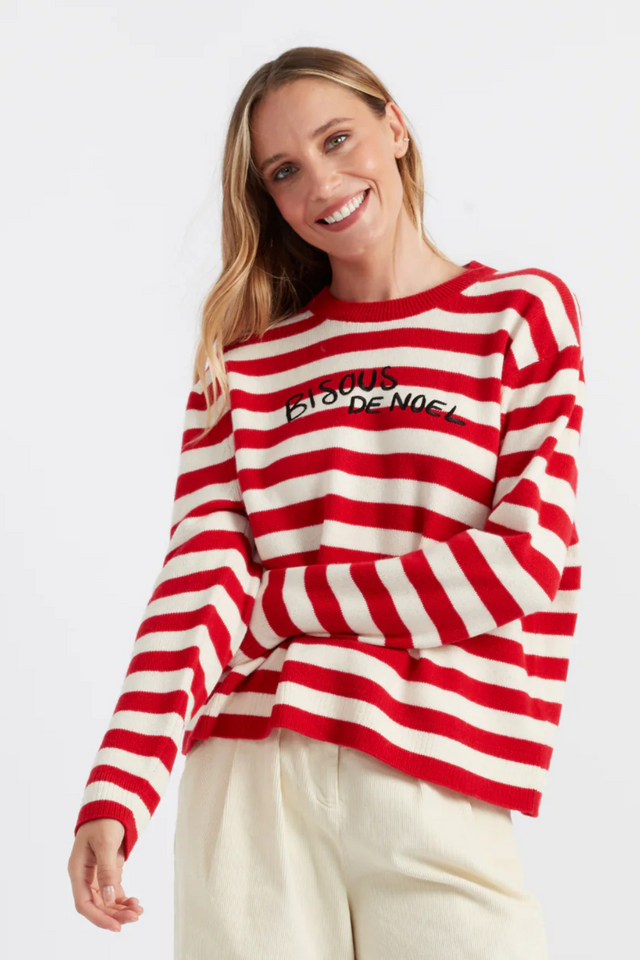 Women's Sweater Chinti and Parker Red Wool-Cashmere hand embroidered Bisous breton Size XS-3L image 1