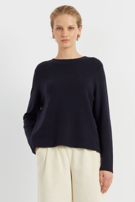 Navy Pure Cashmere Boxy Sweater