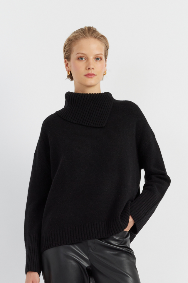 Black Cashmere Asymmetric Sweater image 1