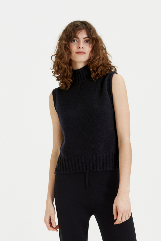 Black Pure Cashmere Funnel Tank image 4