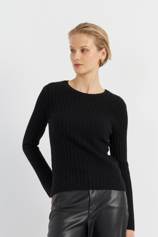 Black Pure Cashmere Slim Ribbed Sweater image 1