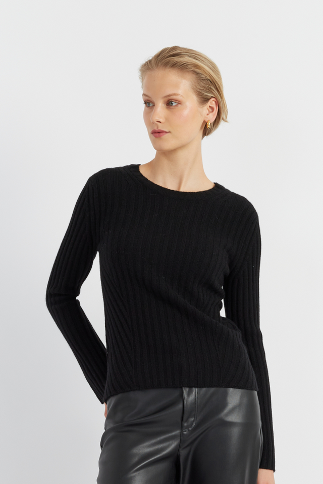 Black Cashmere Slim Ribbed Sweater image 1