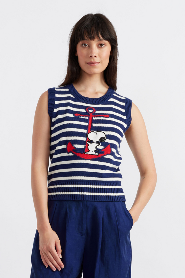 Women's Chinti and Parker Tank Blue Cotton Snoopy Anchor detail Size XS-3L image 1
