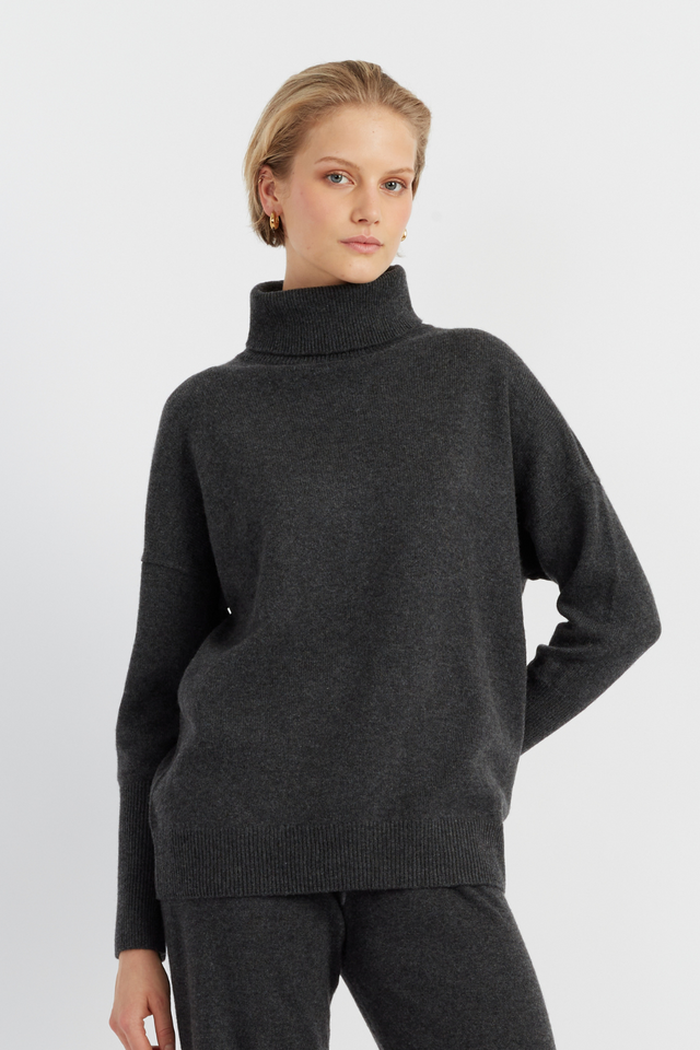 Charcoal Pure Cashmere Rollneck Sweater image 1