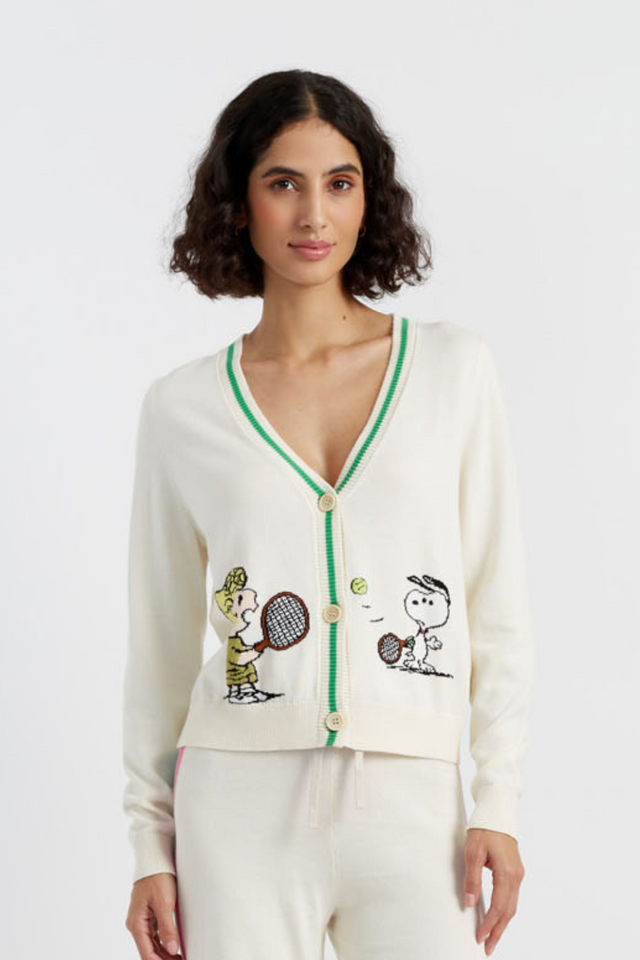 Cream Cotton Peanuts Racquet Club Cardigan image 1