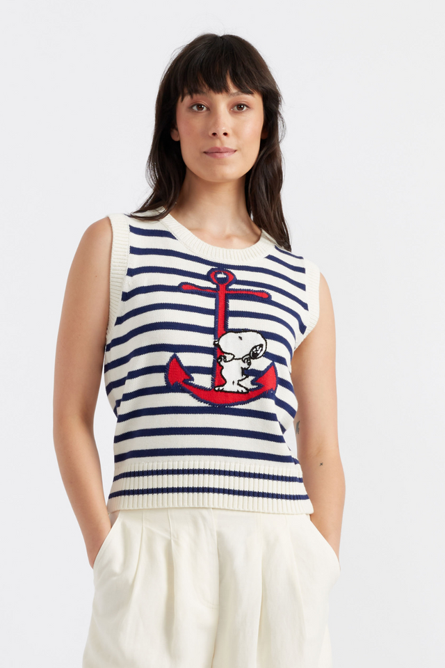 Women's Chinti and Parker Tank Cream Cotton Snoopy Anchor style Size XS-3L image 1