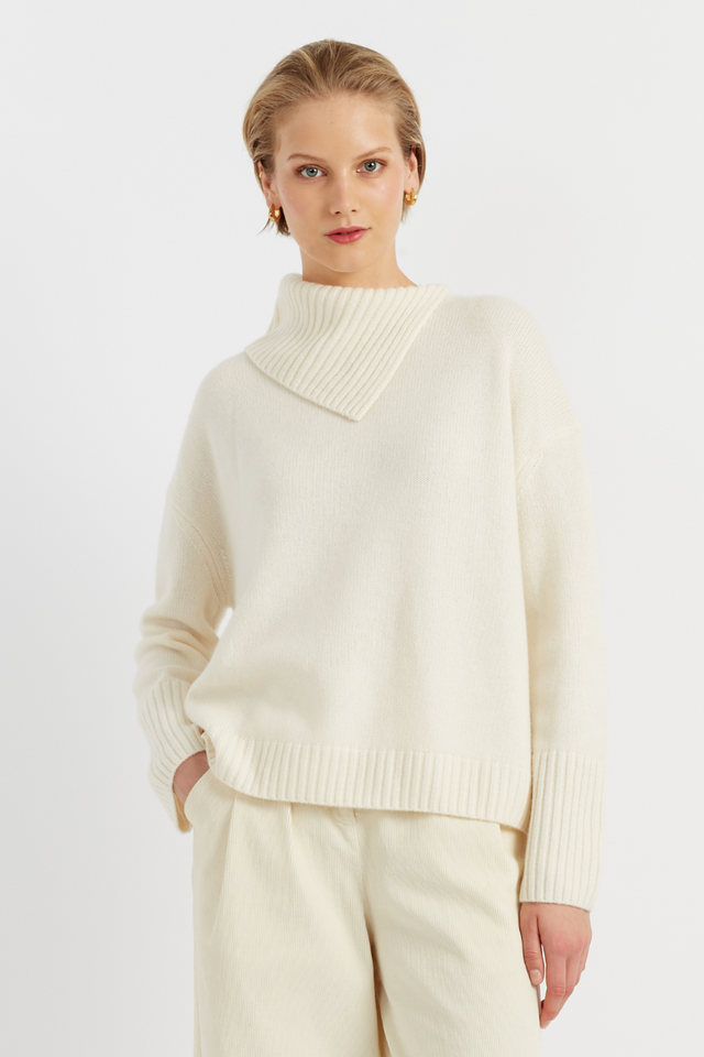 Cream Pure Cashmere Asymmetric Sweater image 3