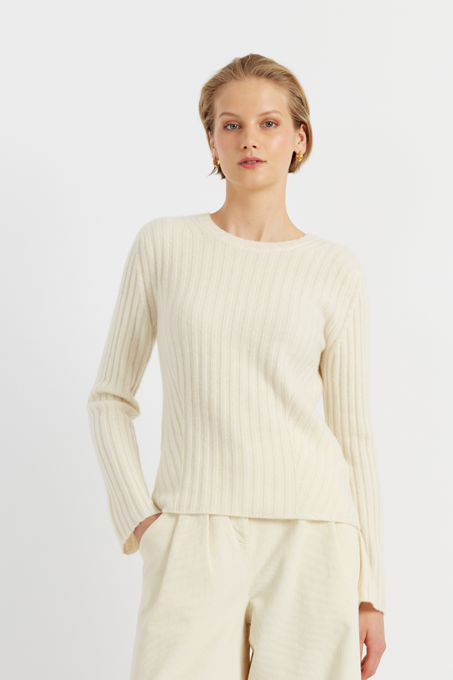 Cream Pure Cashmere Slim Ribbed Sweater image 5
