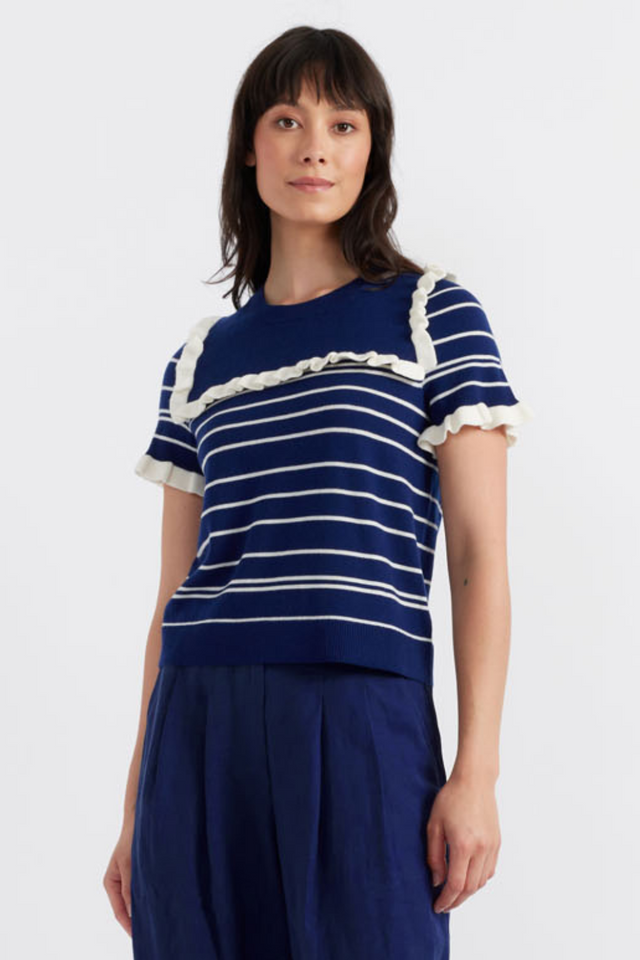 Women's Chinti and Parker Top Knitted Blue Merino Nautical Top Size XS-3L image 1