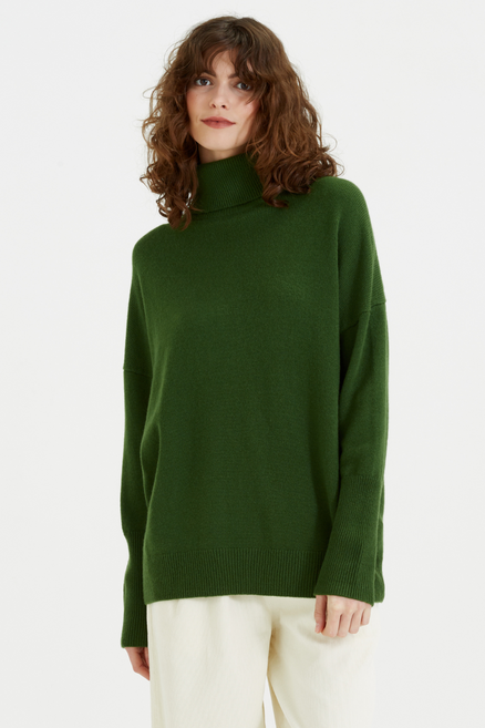 Green Pure Cashmere Rollneck Sweater