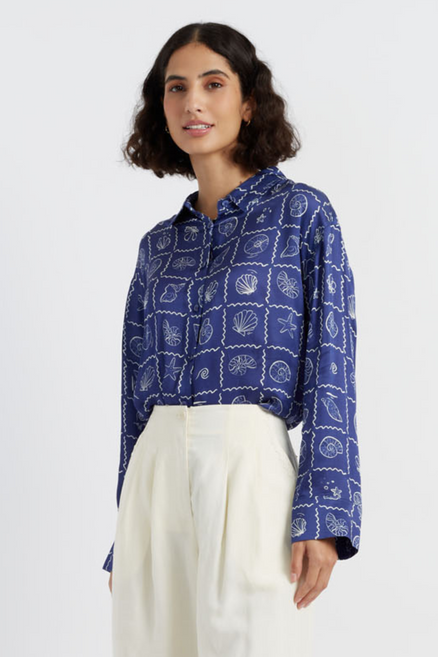 Blue Viscose-Rayon La Mer Shirt