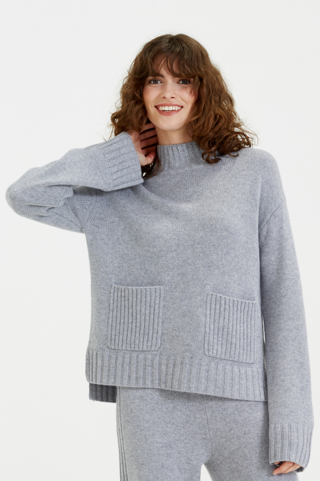 Grey Pure Cashmere Patch Pocket Sweater image 1