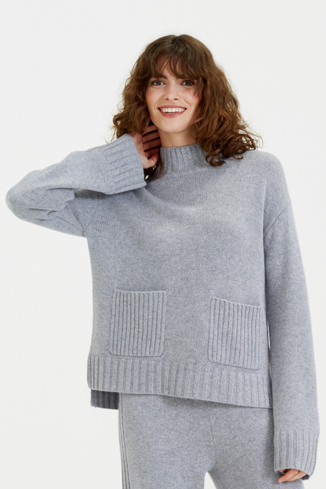 Grey Cashmere Patch Pocket Sweater image 1