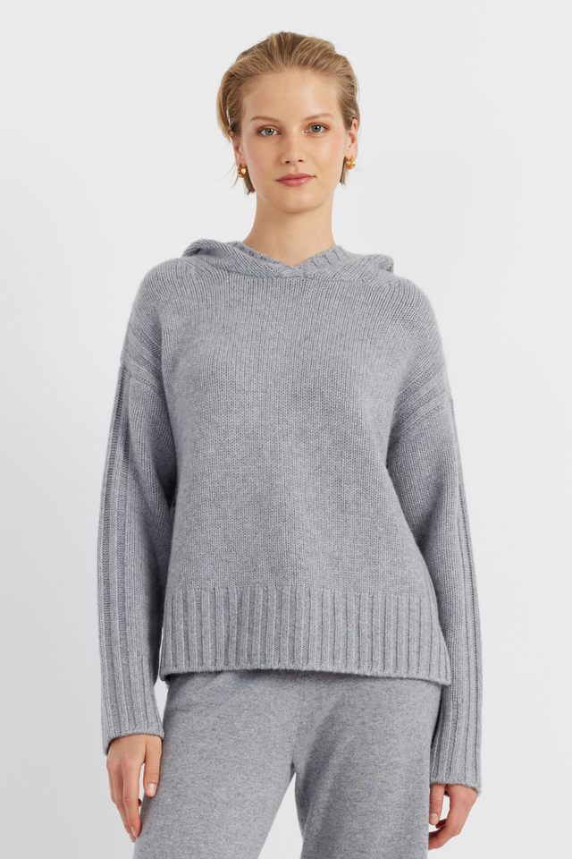 Grey Pure Cashmere Hoodie image 4