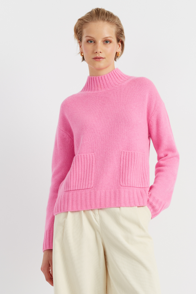 Pink Cashmere Patch Pocket Sweater image 1