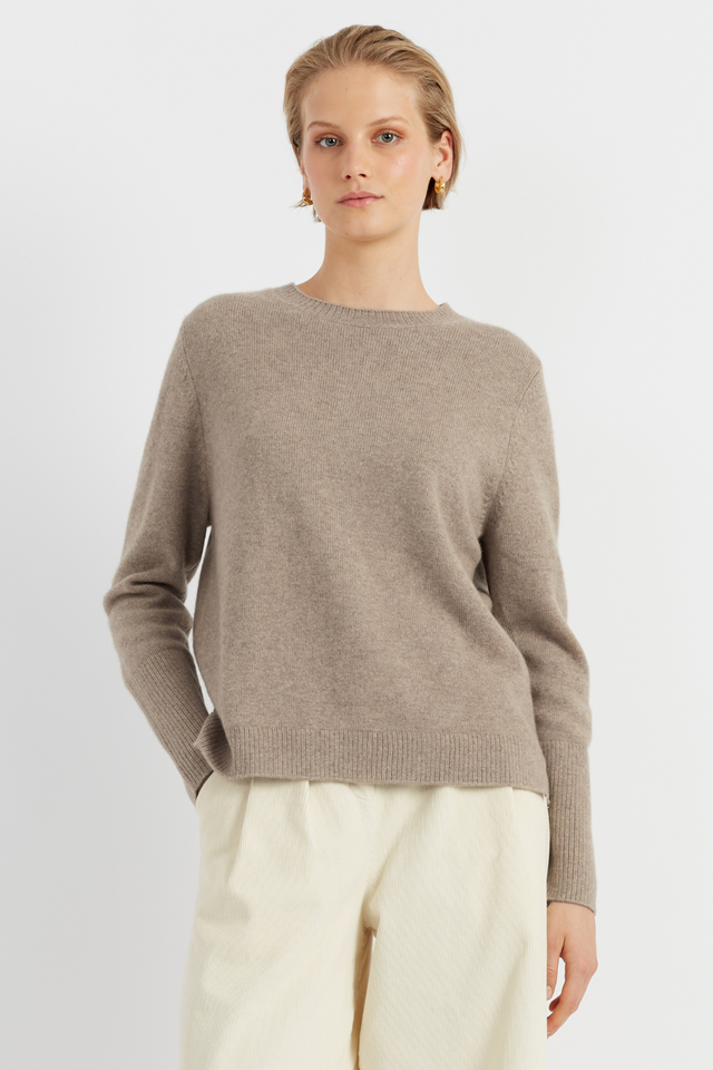 Soft-Truffle Pure Cashmere Boxy Sweater image 1