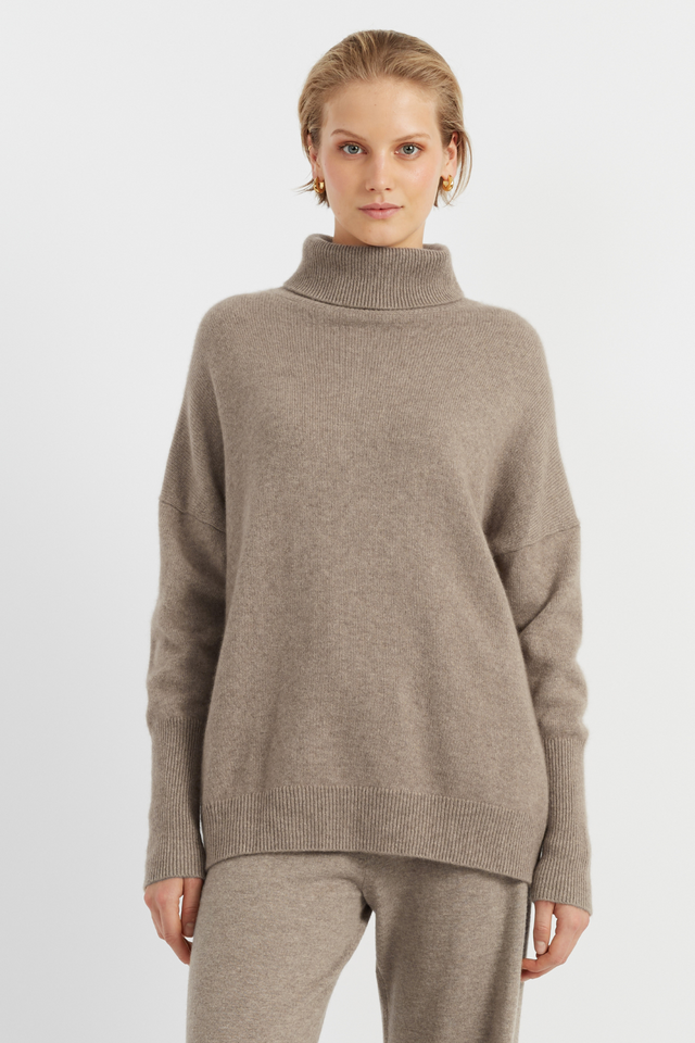 Soft-Truffle Pure Cashmere Rollneck Sweater image 1