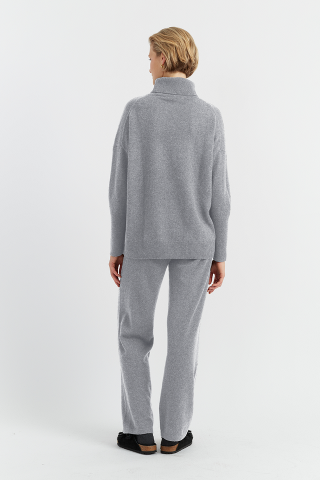 Grey Pure Cashmere Wide-Leg Track Pants image 3
