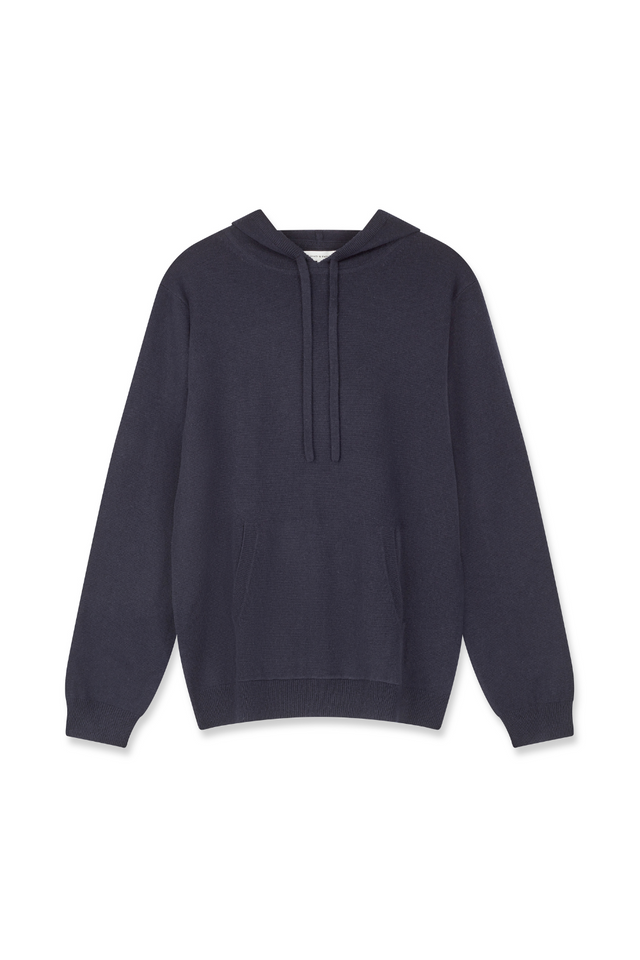 Navy Wool-Cashmere Elbow Patch Men's Hoodie image 2