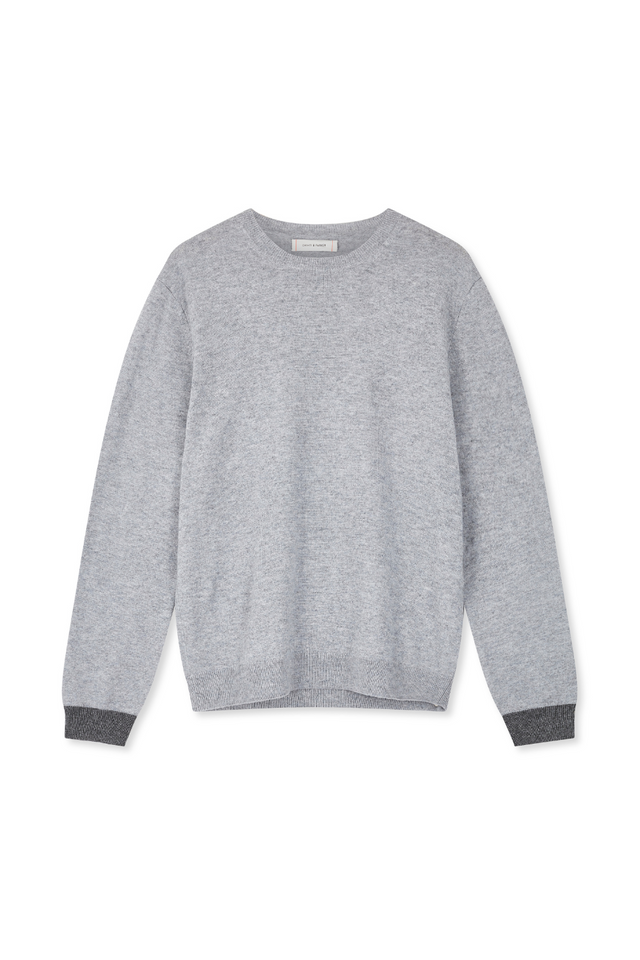 Grey Wool-Cashmere Contrast Cuff Men's Sweater image 2