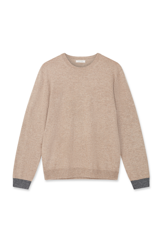 Soft-Truffle Wool-Cashmere Contrast Cuff Men's Sweater image 2